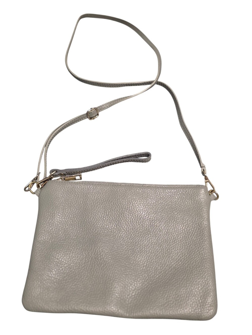 Vera Pelle Italian Leather Gray Removable Crossbody/Wristlet Straps Hand Bag EUC